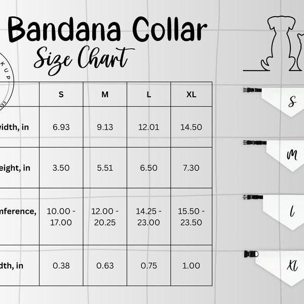 Pet Bandana Size Chart, Dog Bandana Size Chart, Pet Bandana Collar Size Chart, Generic Brand Pet Bandana, Size Chart For Pet Bandana Collar