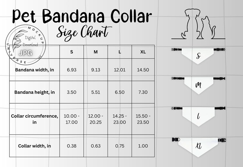 Pet Bandana Size Chart, Dog Bandana Size Chart, Pet Bandana Collar Size