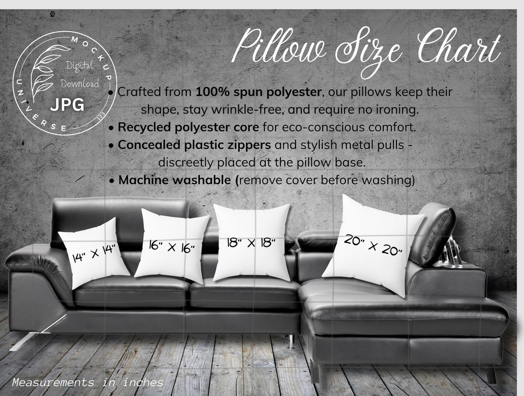 Pillow Size Chart Spun Polyester Pillow Mockup Generic Etsy