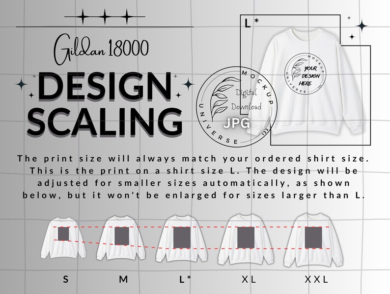 Gildan 18000 Design Scaling Chart Gildan Sweatshirt Print Scaling Chart