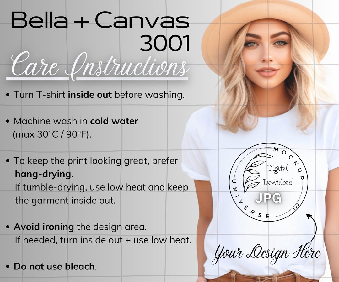 Bella Canvas 3001 Care Instructions Chart Bella Canvas Mockup and Care