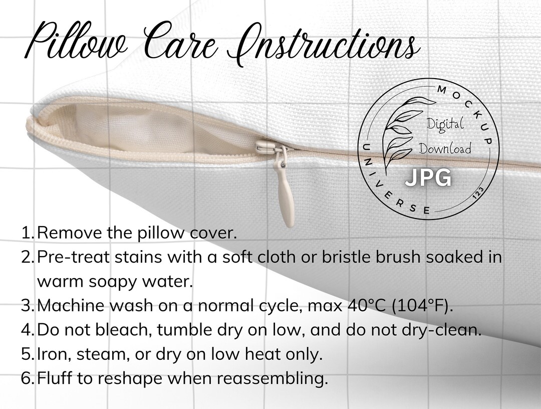 Pillow Care Instructions Chart Generic Brand Pillow Care Etsy