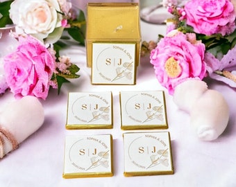 50 Chocolate Favors, Wedding Favors for Guest, Customized Chocolate, Gold or Silver Foil Milk Chocolate, Minimalist Chocolate