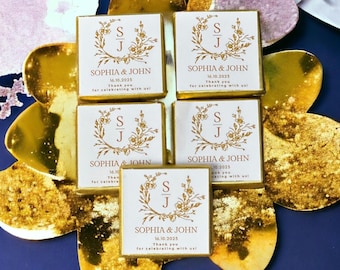Customized Wedding Favors, Gold Silver Foil Milk Chocolate, Minimalist Table Decor