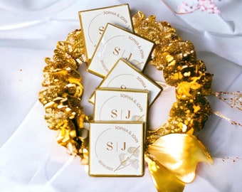 50 Wedding Table Decor, Wedding Favors for Guest, Customized Chocolate, Gold or Silver Foil Milk Chocolate, Minimalist Chocolate