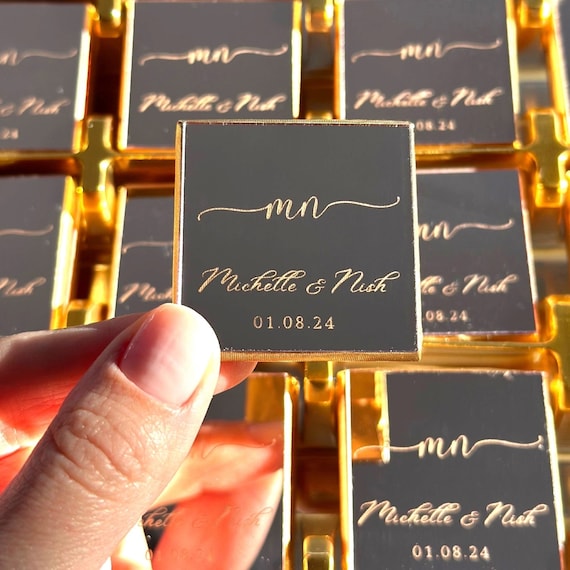 50 Pcs Wedding Favors, Rose Plexiglass Wedding Chocolate Favors, Plexiglass Chocolate, Wedding Favors for Guest, Personalized Chocolate