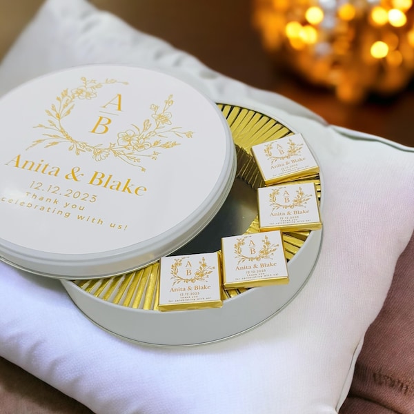 50 personalisierte Hochzeitsschokolade, Pralinenschachtel, Hochzeitsgeschenke für Gäste in loser Schüttung, Gold- oder Silberfolie Milchschokolade, Hochzeitstischdekoration