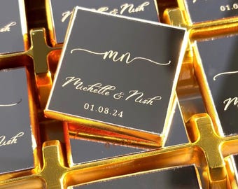 Wedding Party Favors, Personalized Mirror Chocolate, Gold Mirror Effect, Edible Milky Chocolate Favors, Engagement Party Favors