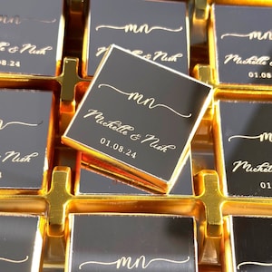 50 Pcs Wedding Favors Chocolate, Gold Mirror Effect, Wedding Chocolate Favors, Chocolate with Personalized Mirror, Wedding Favors for Guest