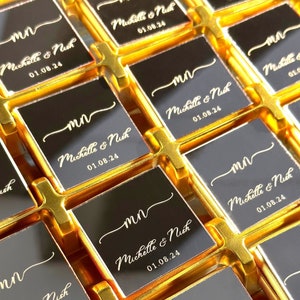 Personalized Mirror Chocolate Wedding Favors, Gold Effect Edible Milky Chocolate