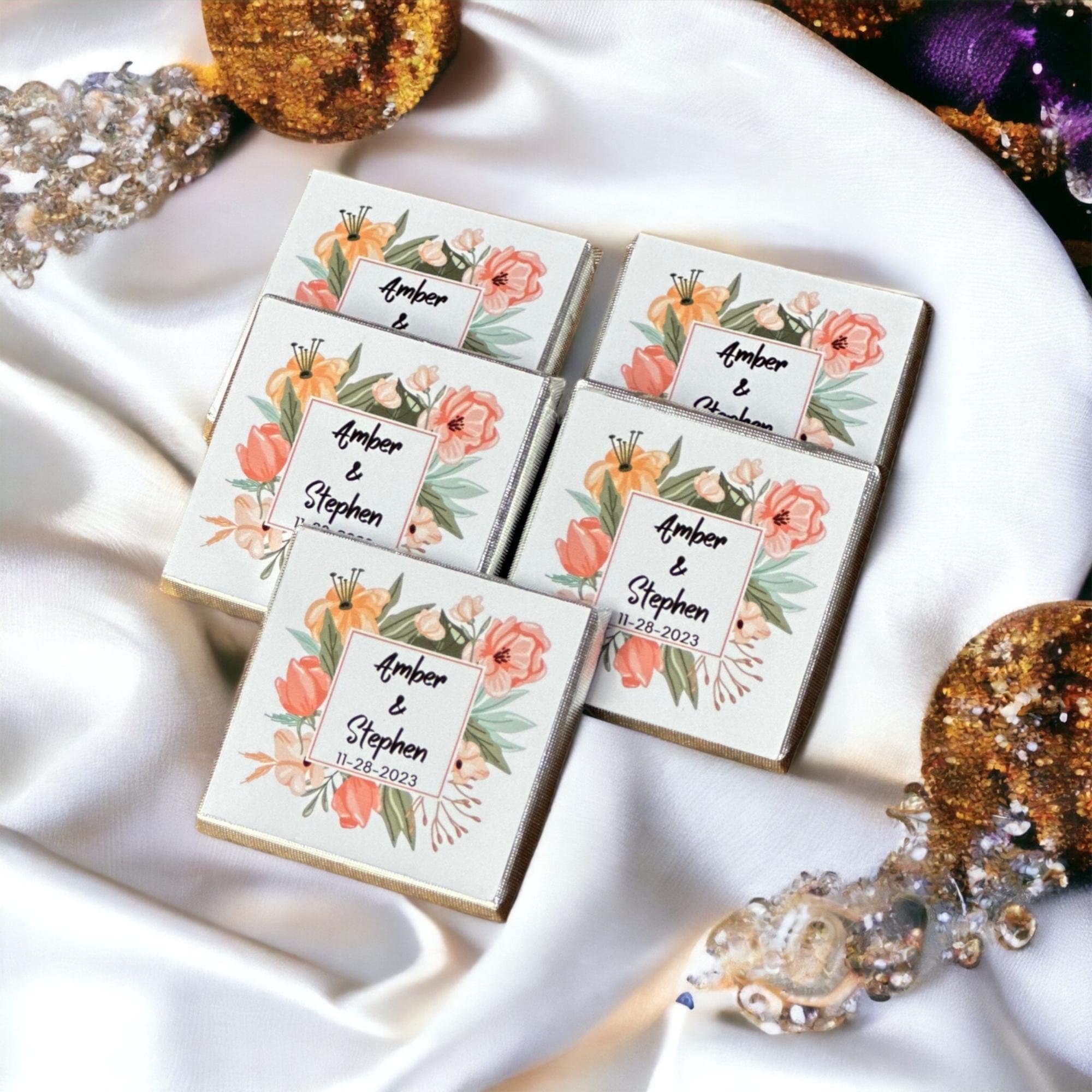 50 Gift for Wedding Customized Chocolate Gold or Silver Foil Milk Chocolate Anniversary Gifts Minimalist Baby Shower Chocolate Stickers
