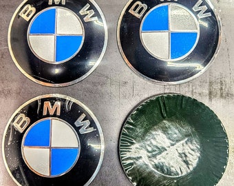 BMW Wheel Center Caps | 56 mm · 60 mm · 65 mm · 68mm · 70 mm | Blue & White Roundel Emblems (Set of 4)