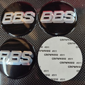 BBS Black & Silver Wheel Center Caps | 45 mm · 56 mm · 60 mm · 65 mm · 70 mm | Domed Resin Emblem Decals (Set of 4)