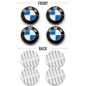 BMW Wheel Center Caps | 56 mm · 60 mm · 65 mm · 68mm · 70 mm  | Blue & White Roundel Emblems (Set of 4)