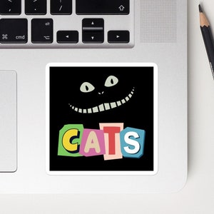 Pegatina de gato sonriente con letras de rescate para portátiles, botellas de agua y cuadernos
