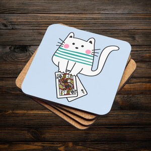 Posavasos con forma de gato tímido de dibujos animados y mano de Blackjack 21: regalo divertido para los amantes de los gatos y los juegos de cartas