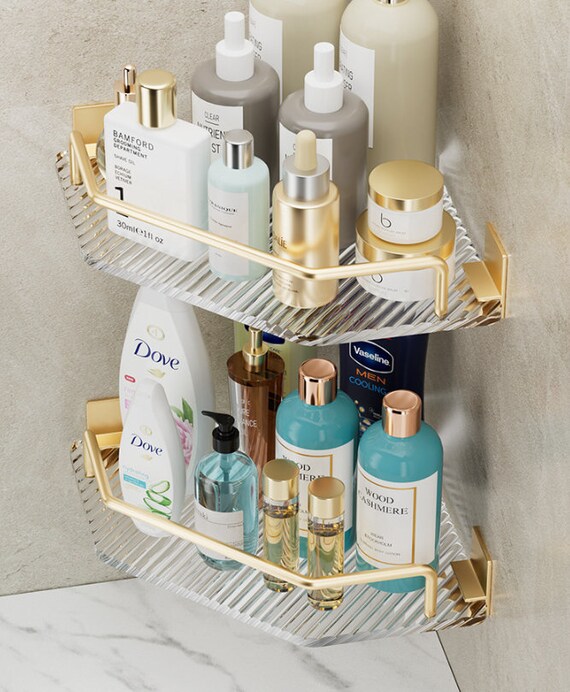 Bathroom Acrylic Corner Shelf Adhesive Shower Shelf - Gold