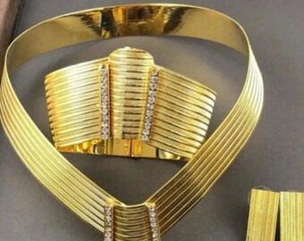 Conjunto de joyas princesa chapada en oro de 22 quilates, conjunto de joyas decorativas de lujo chapadas en oro, conjunto de joyas de Dubai, conjunto de joyas de gargantilla, regalo del Día de las Madres