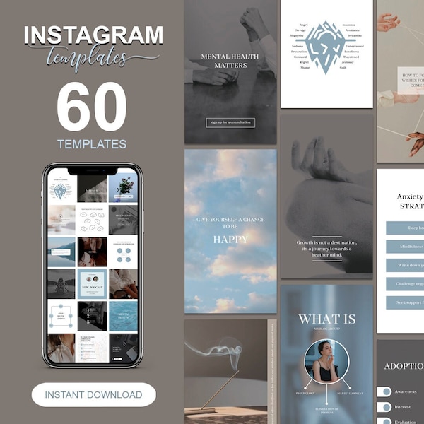 Psychologist Instagram Stories Template | 60 Psychology Instagram Templates | Canva Social Media Templates  | TikTok Template | Mental Healt