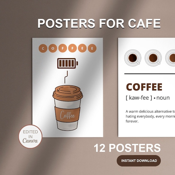 Coffee bar gallery wall set of 12 prints | coffee wall art | coffee print | coffee bar prints | coffee art | digital download