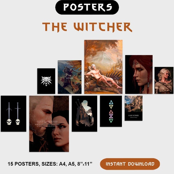 The Witcher 3 Set Of 15 Prints | The Witcher Posters | Witcher Wild Hunt Print | Home Prints | Game Art | Digital Download | Digital Posters