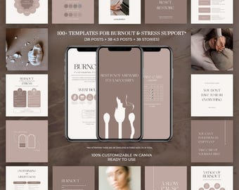 Mental Health Canva Templates | Burnout & Stress Support Posts | Wellness Content Kit