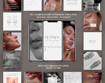 Modelli di skincare modificabili per Instagram / Canva, pronti per dermatologi e cliniche estetiche