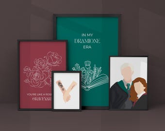 Set di stampe artistiche Dramione: decorazioni per la scuola di magia (download digitale)