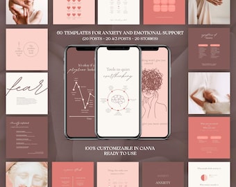 Canva per l'ansia / Post sulla salute mentale / Kit per i social media del terapeuta