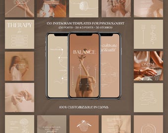 Modelli Instagram Canva per terapisti / Kit social media per la salute mentale in beige / Pacchetto per psicologi