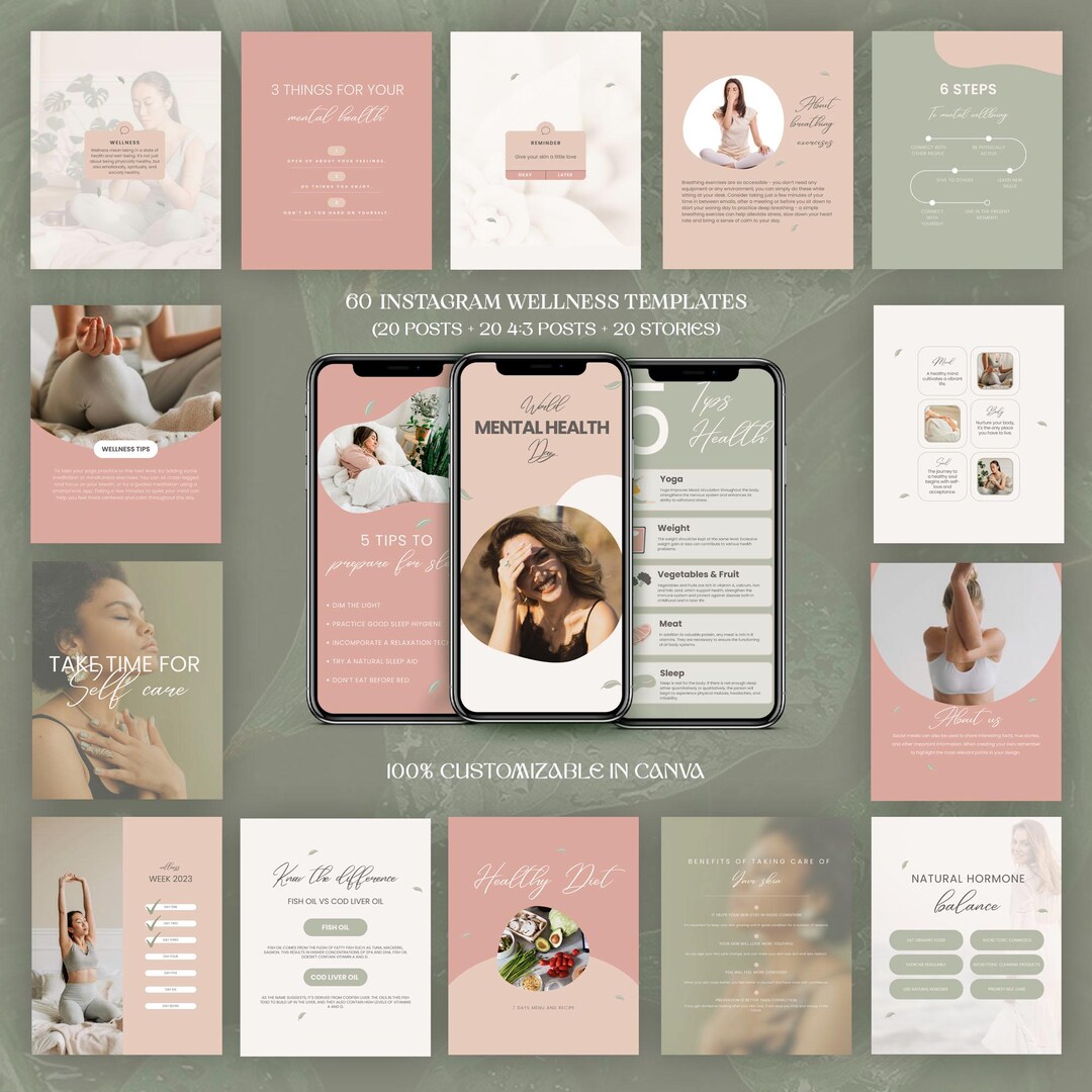 Wellness Instagram Templates: Healthy Social Media Posts (canva) - Etsy