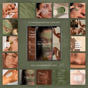 40 Hautpflege Instagram Vorlagen: Social Media Post & Story Canva Designs (Digitaler Download)
