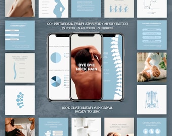 Pacchetto di modelli Instagram per chiropratica / Pacchetto di contenuti per cliniche di cura della colonna vertebrale / Kit per social media dedicati al benessere