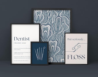 Set di 12 poster da parete per studio dentistico / Poster blu neutro / Decorazioni moderne per clinica dentistica / Poster medici stampabili