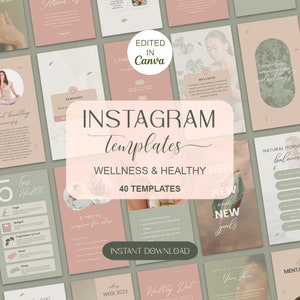 40 Wellness & Healhty Instagram Post Templates | Wellness Templates | Healthy Social Media | Canva Templates | Instagram Health Templates |