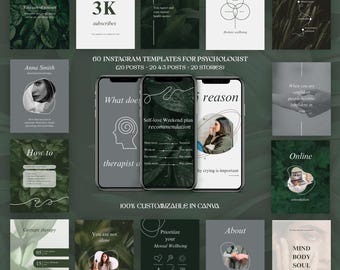 Modelli Instagram per psicologi: Storie Canva a tema salute mentale (download digitale)