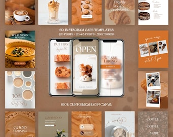 Modelli Instagram per caffetterie: Social media per bar (Canva, download digitale)