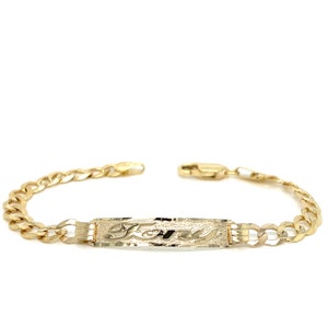 14k Kids Wide Cuban Link Gold ID Bracelet with Gold Name Overlay