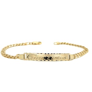 14k Yellow Gold  Solid Mens 5mm Cuban Link ID Bracelet with Gold Name Overlay