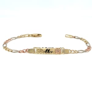 14k Kids Gold ID Bracelet with Gold Name Overlay and Butterfly