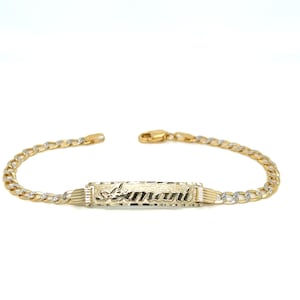 14k Kids Cuban Pave Link Gold ID Bracelet with Gold Name Overlay