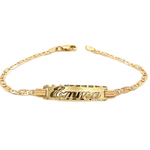 Pulsera de identificación para niños en oro de 14 k con superposición de nombre en oro y eslabones Valentino