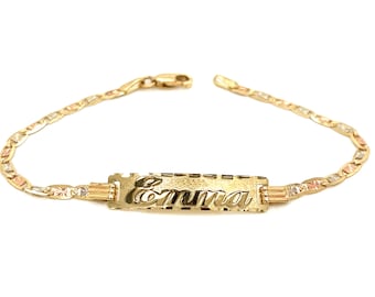 14k Kids Gold ID Bracelet with Gold Name Overlay and Valentino Links
