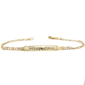 14k TriGold Women&#39;s Valentino Link ID Bracelet with Gold Name Overlay