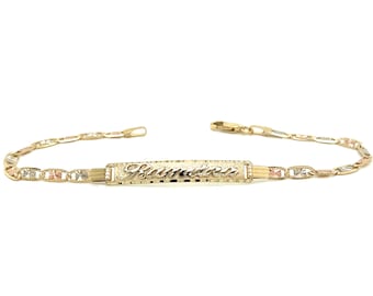 Braccialetto identificativo Valentino Link da donna in oro 14k TriGold con sovrapposizione del nome in oro