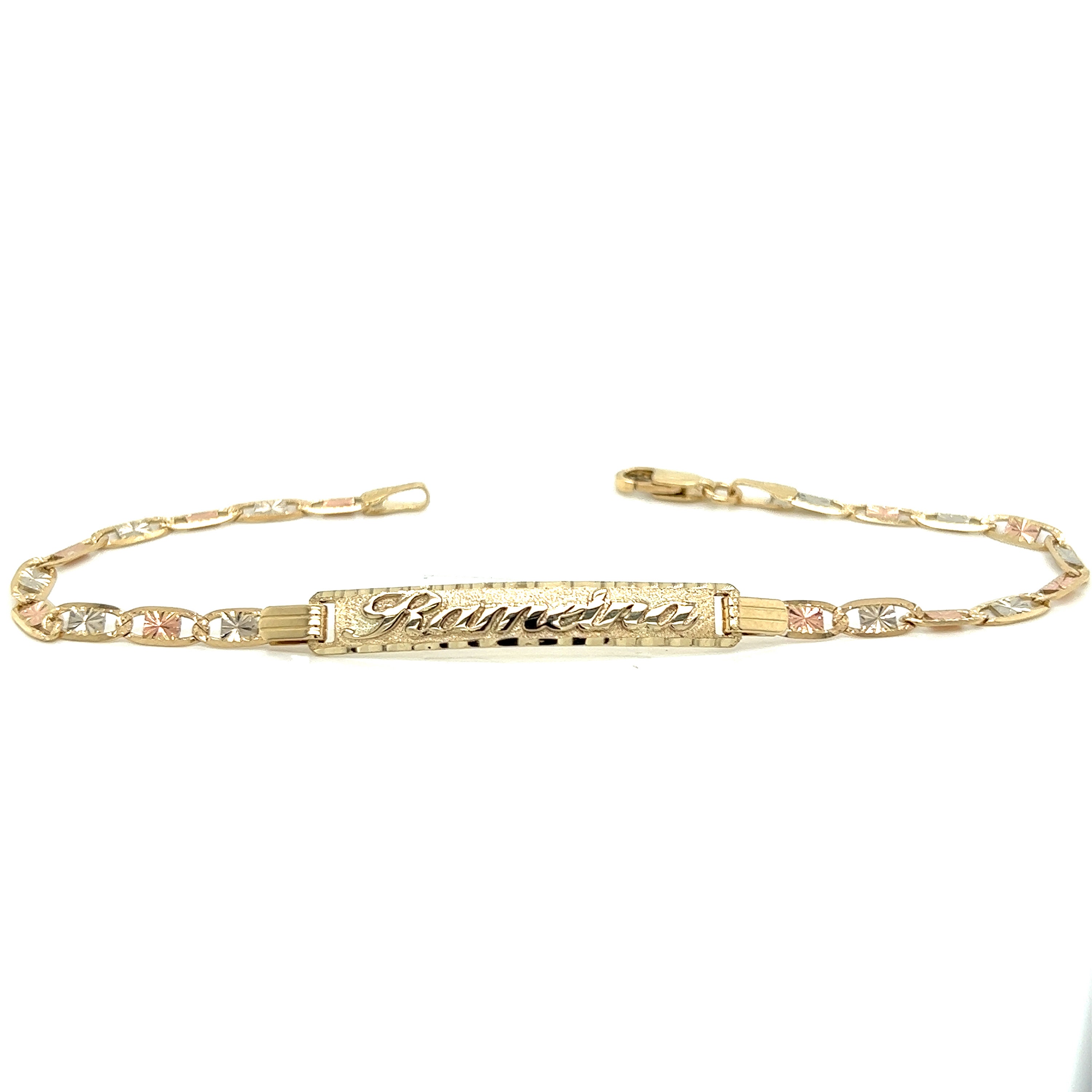 14k Trigold Women's Valentino Link ID Bracelet With Gold