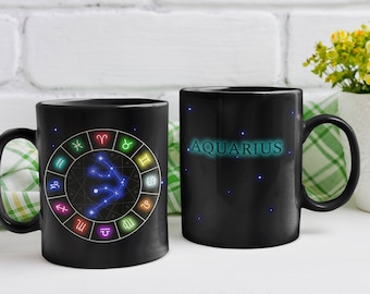 Zodiac Constellation 11oz Black Mug Aquarius Aries Cancer Capricorn Gemini Leo Libra Pisces Sagittarius Scorpio Taurus Virgo