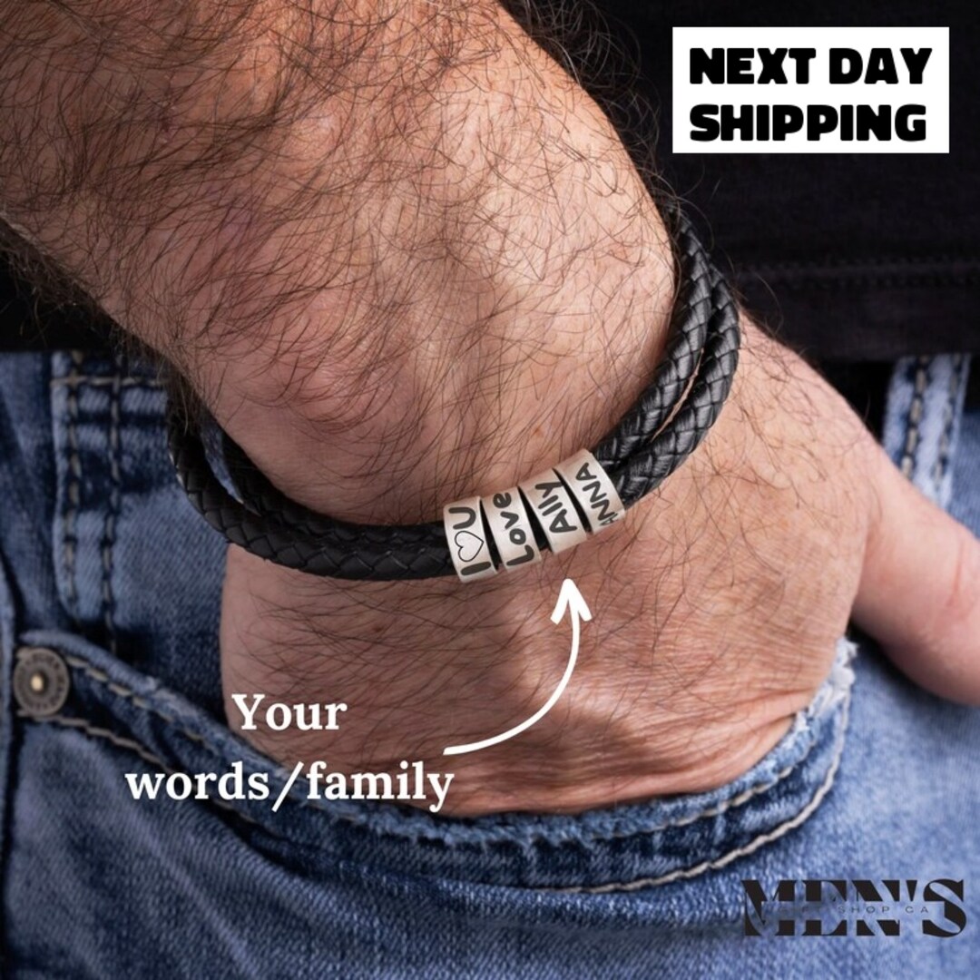 Mens Leather Bracelet With Beads, Birthday Gift for Him, Handmade Mens