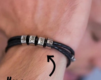 Personalised Leather Bracelet, Engraved Men's Name Bracelet, Custom Bracelet For Men, Custom Gift For Him, Bracelet for Dad,Men's Gift
