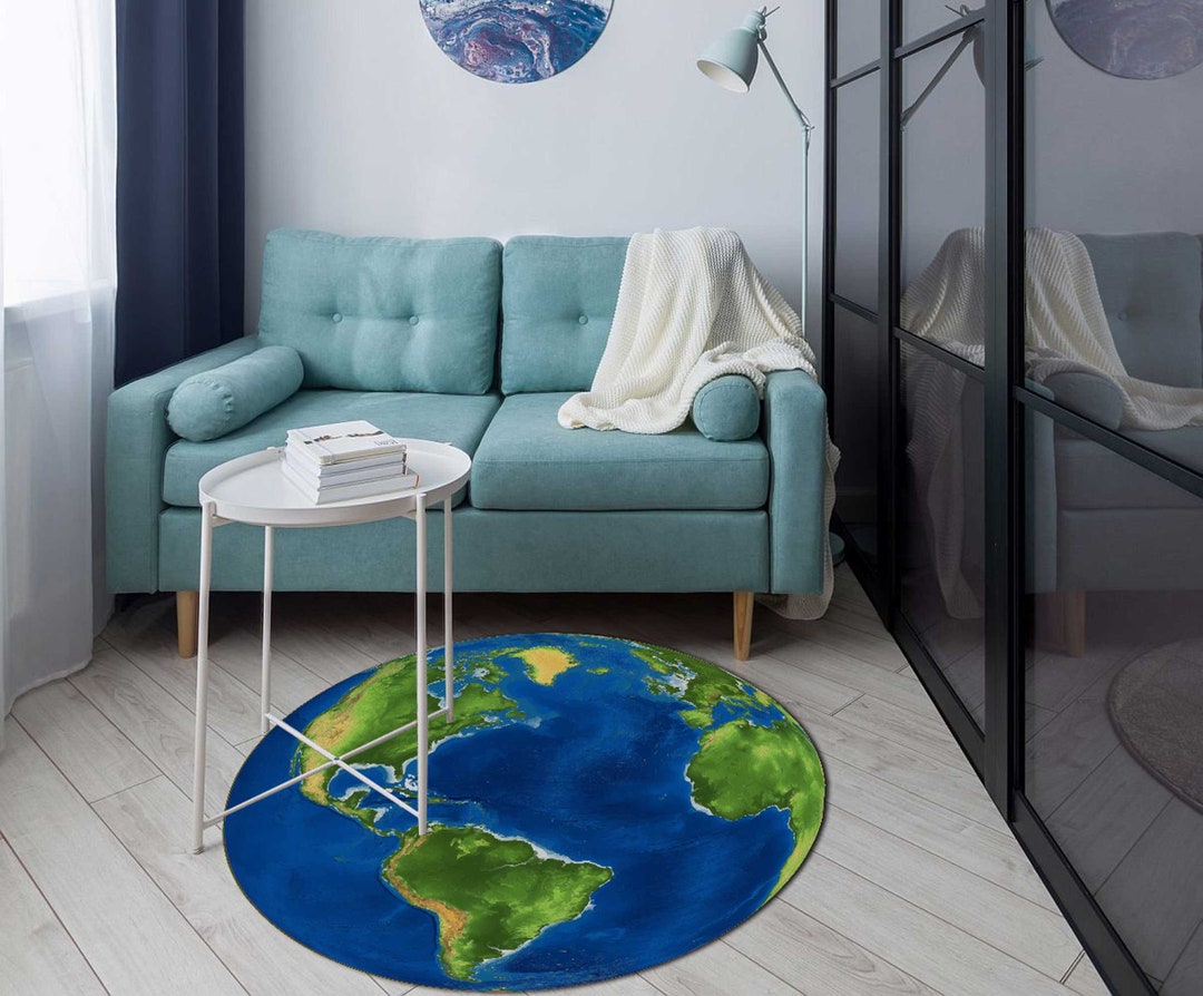 World Map Rug, World Rug, Space World Rug, World Round Rug, Round Rug ...